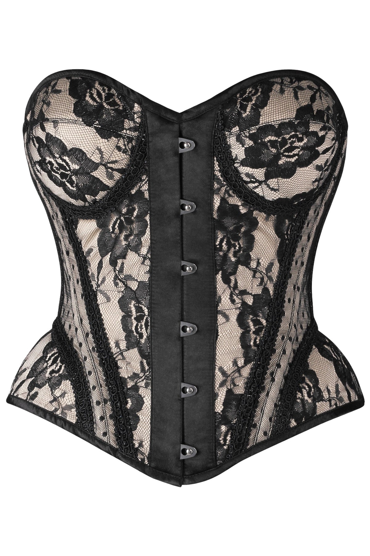 Daisy Corsets Top Drawer Nude w/Black Lace Steel Boned Underwire Bustier Corset