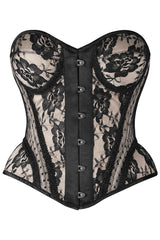 Daisy Corsets Top Drawer Nude w/Black Lace Steel Boned Underwire Bustier Corset - Daisy Corsets