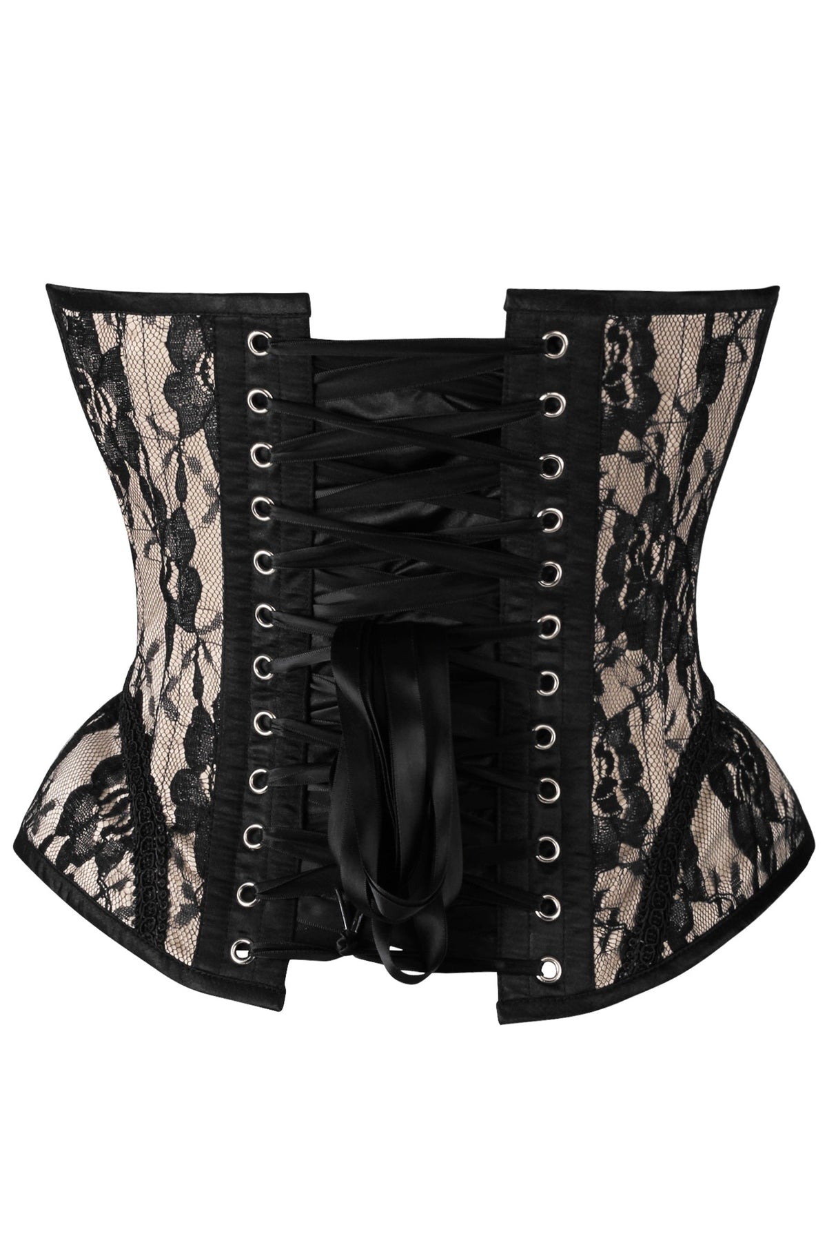 Daisy Corsets Top Drawer Nude w/Black Lace Steel Boned Underwire Bustier Corset