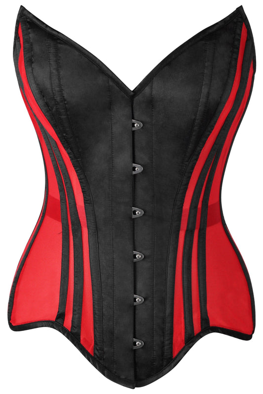 Daisy Corsets Top Drawer Red Mesh & Black Satin Steel Boned Overbust Corset - Daisy Corsets