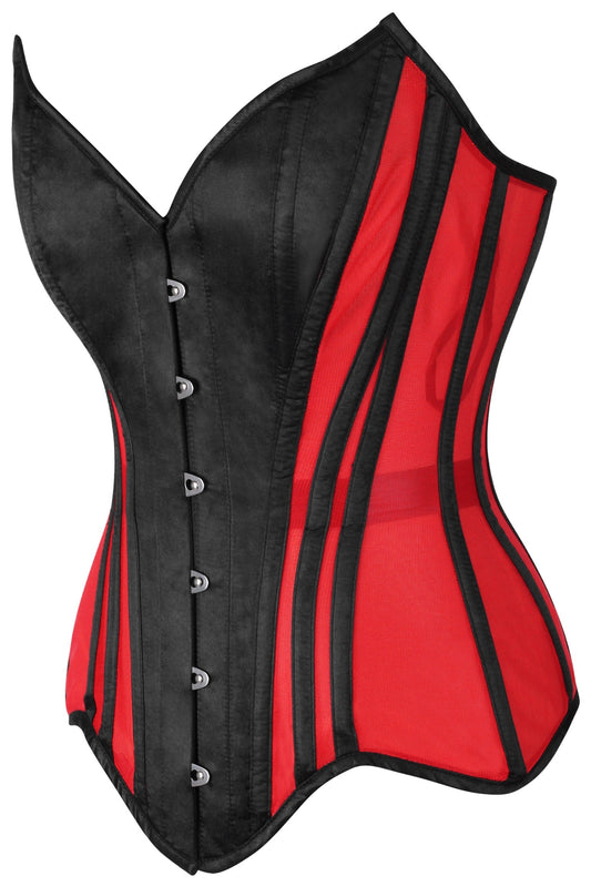 Daisy Corsets Top Drawer Red Mesh & Black Satin Steel Boned Overbust Corset - Daisy Corsets