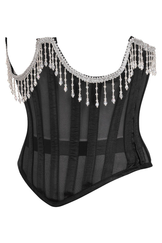 Daisy Corsets Top Drawer Steel Boned Sheer Underwire Waist Cincher w/Fringe - Daisy Corsets