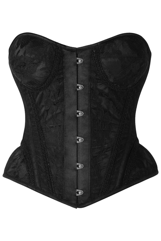 Daisy Corsets Top Drawer Black w/Black Lace Steel Boned Underwire Bustier Corset