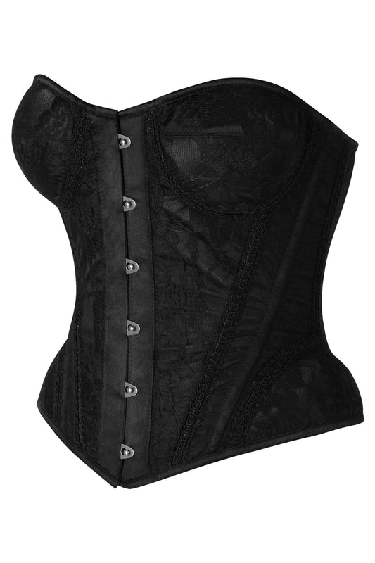 Daisy Corsets Top Drawer Black w/Black Lace Steel Boned Underwire Bustier Corset