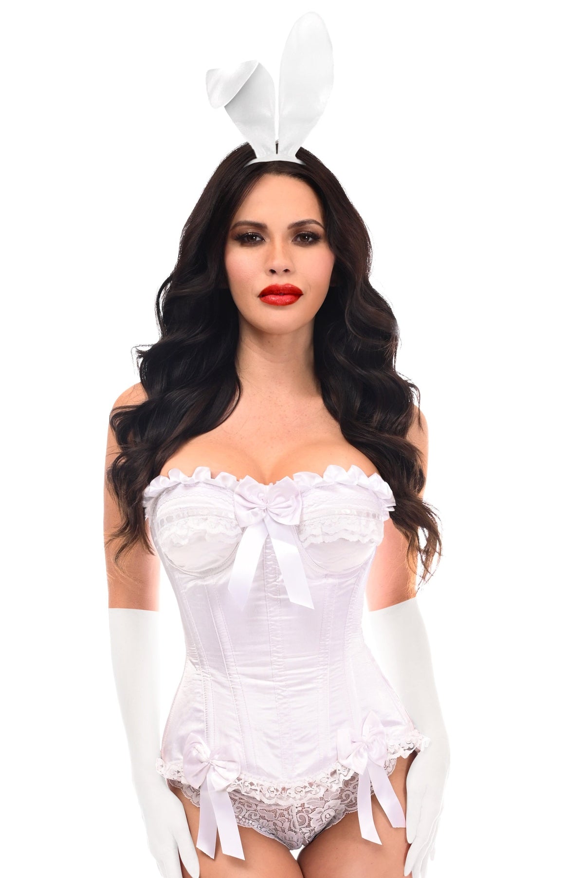 Daisy Corsets Top Drawer 4 PC White Burlesque Bunny Corset Costume