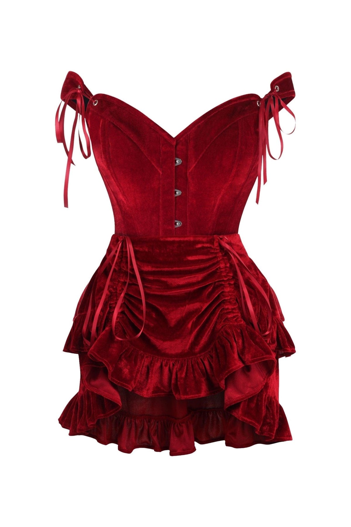 Daisy Corsets Top Drawer 2 PC Dark Red Velvet Steel Boned Corset & Skirt Set