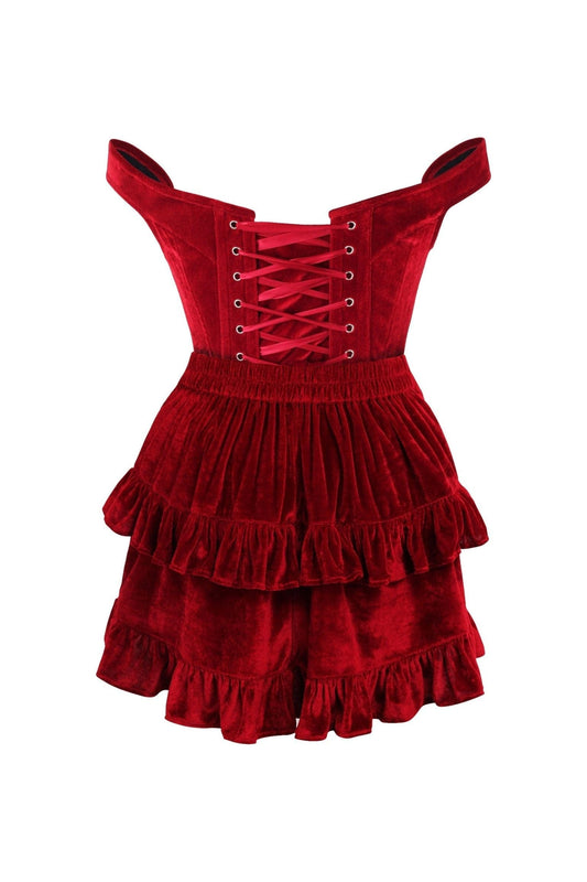 Daisy Corsets Top Drawer 2 PC Dark Red Velvet Steel Boned Corset & Skirt Set