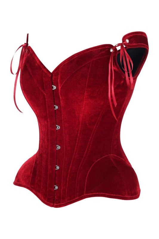 Daisy Corsets Top Drawer Dark Red Velvet Steel Boned Corset w/Straps - Daisy Corsets