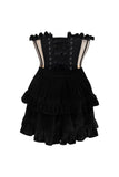 Daisy Corsets Top Drawer 2 PC Steel Boned Nude & Black Mesh Underwire Bustier Corset & Skirt Set