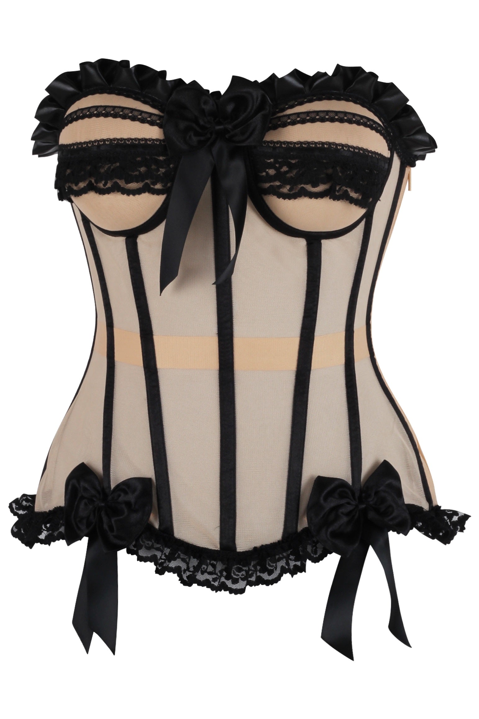 Daisy Corsets Top Drawer Steel Boned Nude & Black Mesh Underwire Bustier Corset - Daisy Corsets