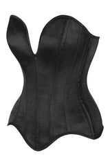 Daisy Corsets Top Drawer Steel Boned Black Satin Plunge Neckline Overbust Corset