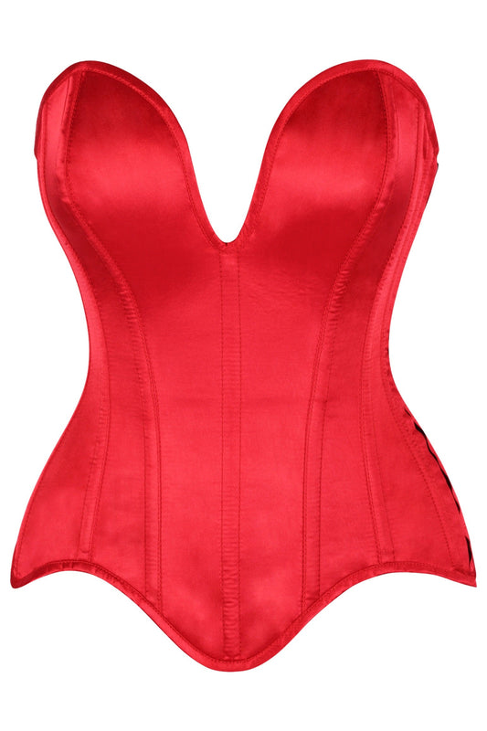 Daisy Corsets Top Drawer Steel Boned Red Satin Plunge Neckline Overbust Corset