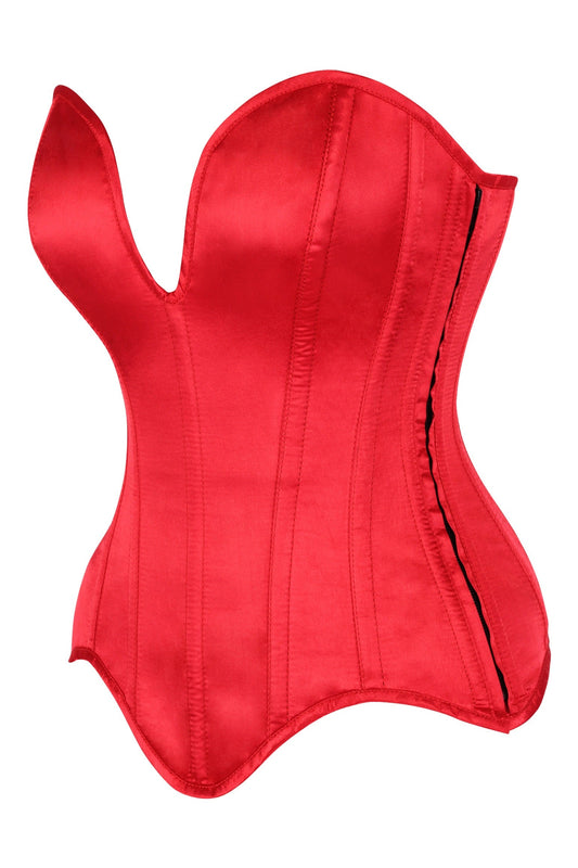 Daisy Corsets Top Drawer Steel Boned Red Satin Plunge Neckline Overbust Corset - Daisy Corsets