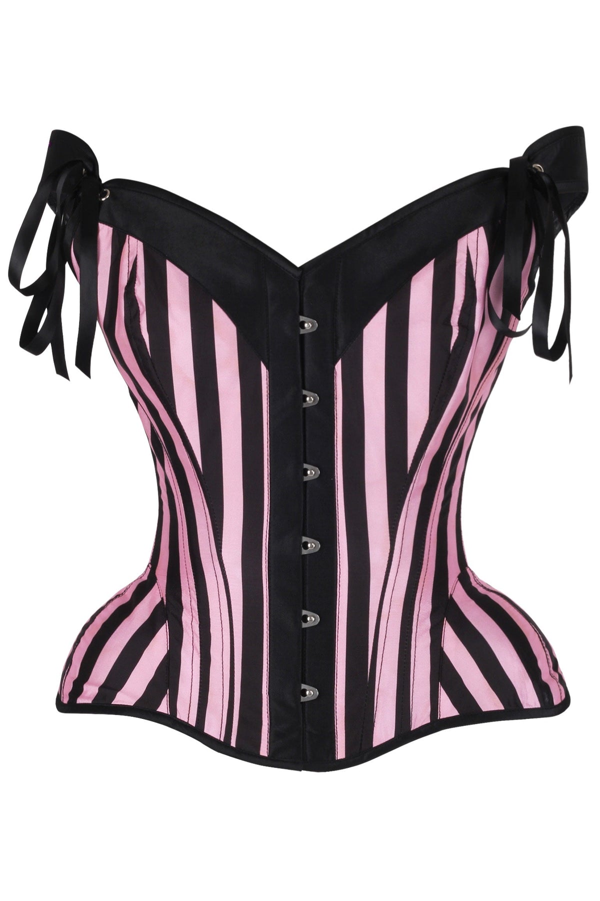 Daisy Corsets Top Drawer Pink/Black Striped Steel Boned Corset w/Straps