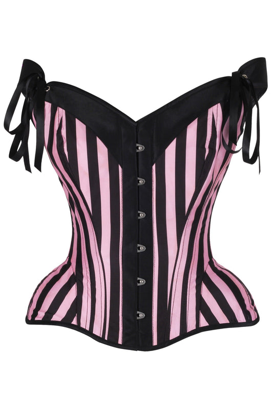 Daisy Corsets Top Drawer Pink/Black Striped Steel Boned Corset w/Straps - Daisy Corsets