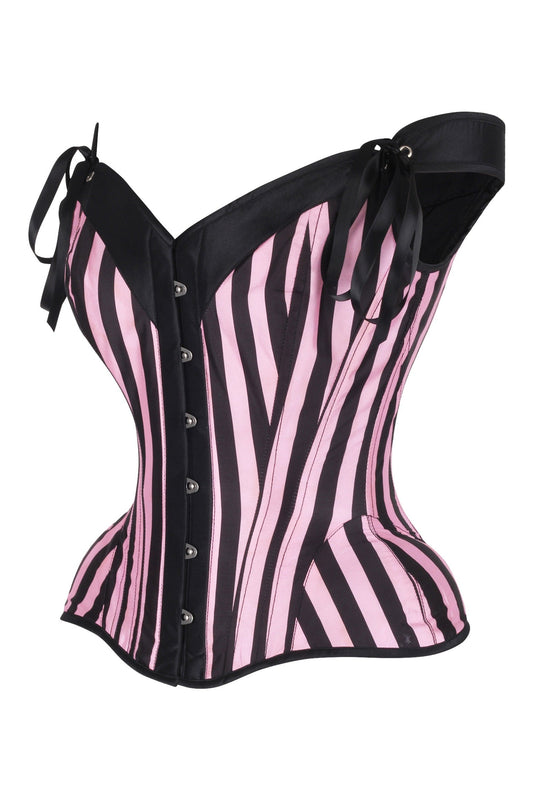 Daisy Corsets Top Drawer Pink/Black Striped Steel Boned Corset w/Straps - Daisy Corsets