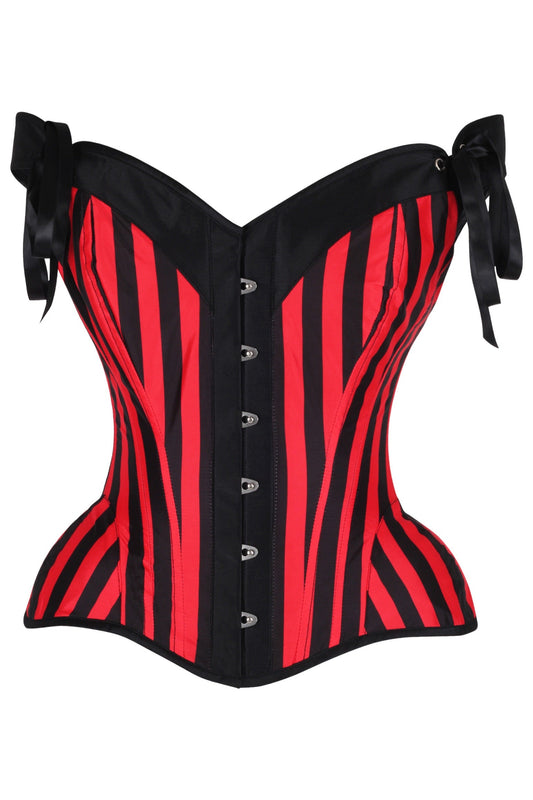 Daisy Corsets Top Drawer Red/Black Striped Steel Boned Corset w/Straps - Daisy Corsets