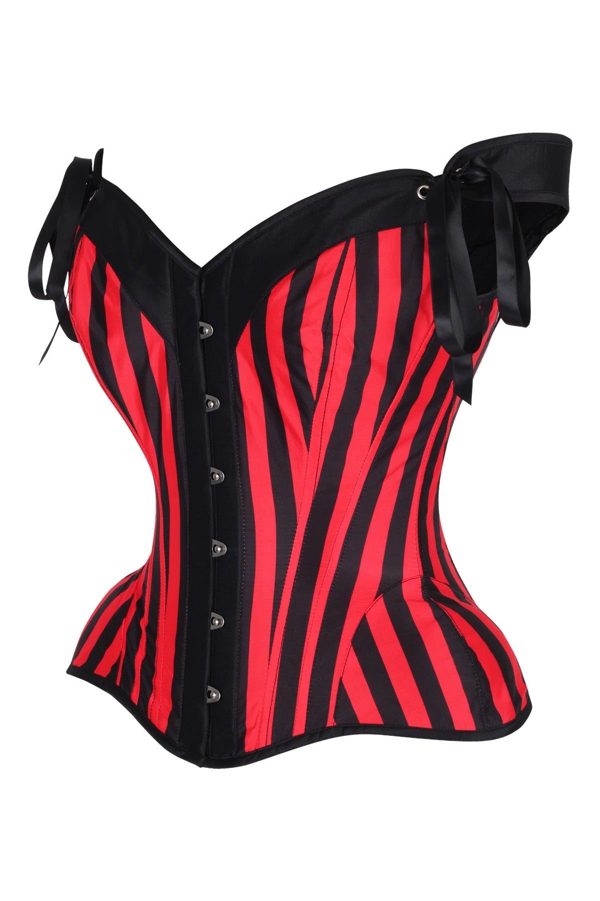 Daisy Corsets Top Drawer Red/Black Striped Steel Boned Corset w/Straps