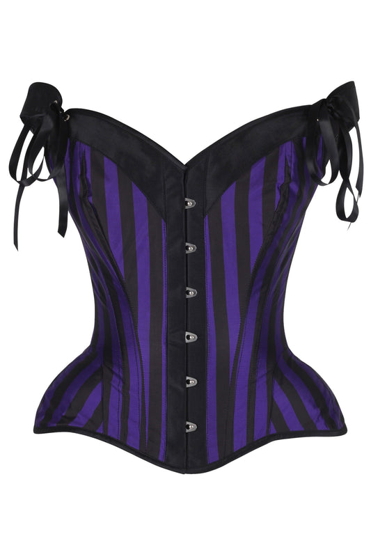 Daisy Corsets Top Drawer Dark Purple/Black Striped Steel Boned Corset w/Straps