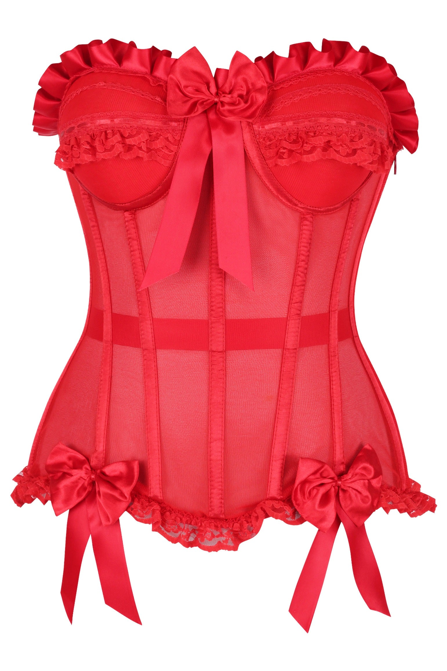 Daisy Corsets Top Drawer Steel Boned Red Mesh Underwire Bustier Corset - Daisy Corsets