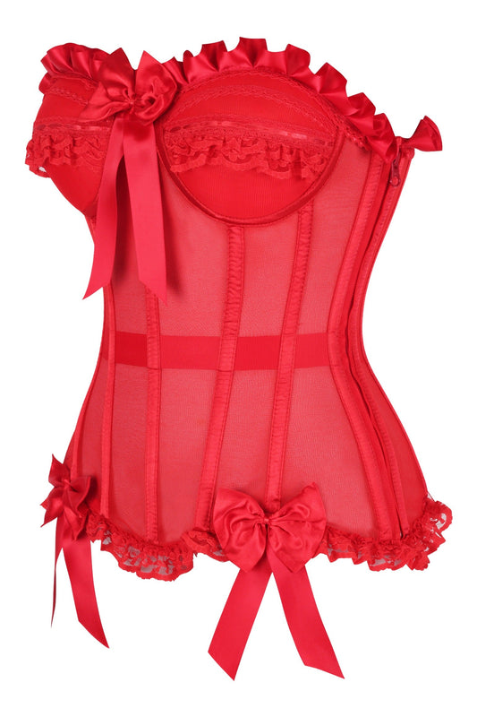 Daisy Corsets Top Drawer Steel Boned Red Mesh Underwire Bustier Corset