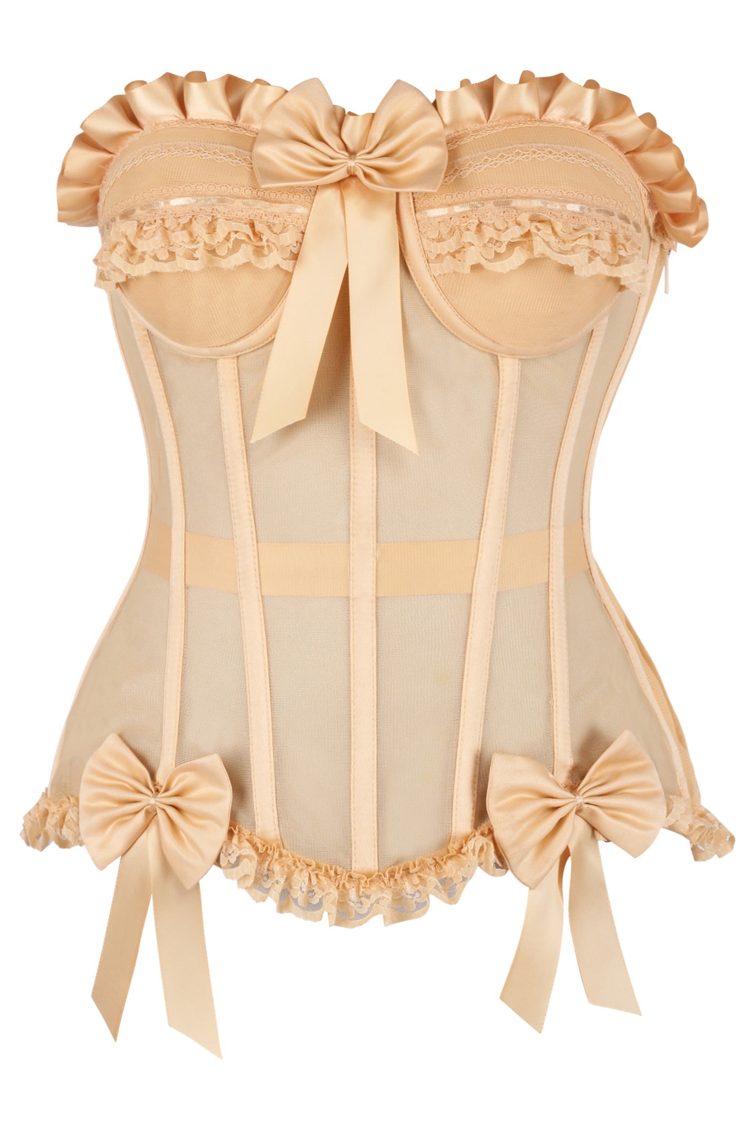 Daisy Corsets Top Drawer Steel Boned Nude Mesh Underwire Bustier Corset