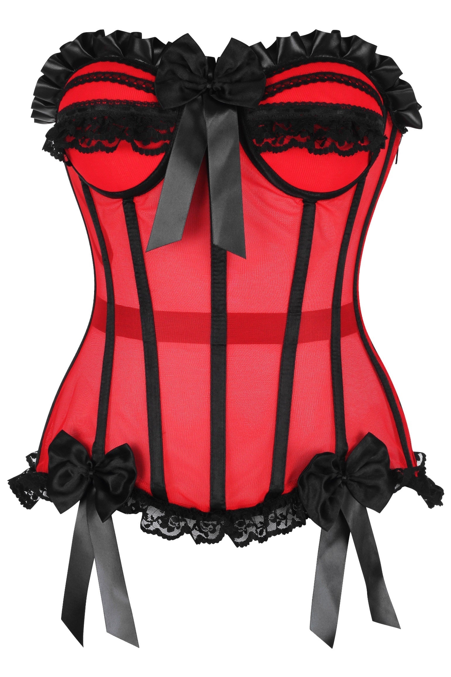 Daisy Corsets Top Drawer Steel Boned Red/Black Mesh Underwire Bustier Corset - Daisy Corsets