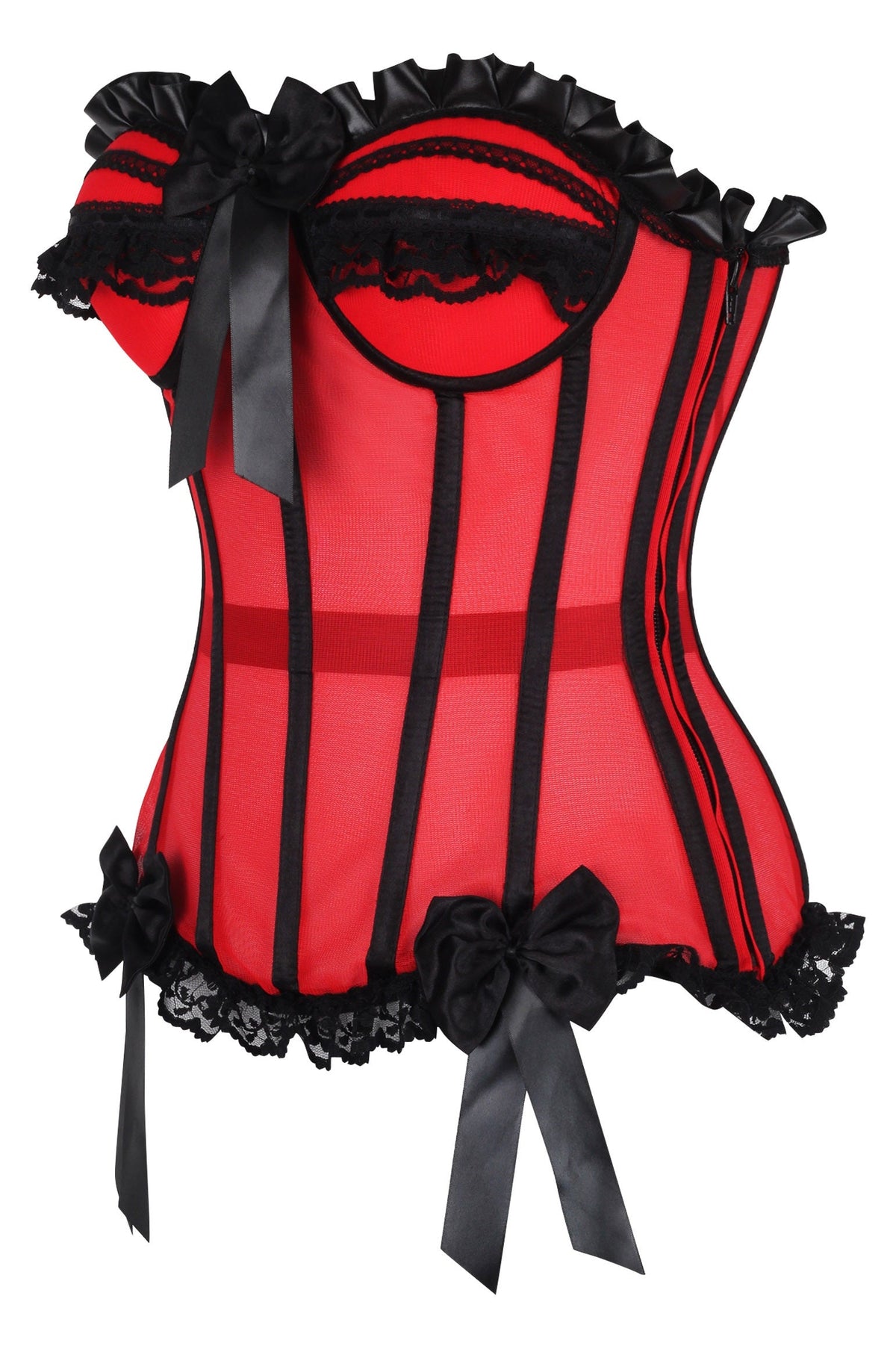 Daisy Corsets Top Drawer Steel Boned Red/Black Mesh Underwire Bustier Corset