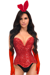 Daisy Corsets Top Drawer 4 PC Red Sequin Bunny Corset Costume - Daisy Corsets