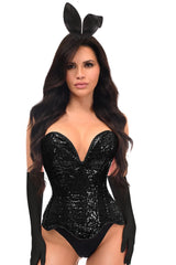 Daisy Corsets Top Drawer 4 PC Black Sequin Corset Bunny Costume - Daisy Corsets