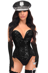 Daisy Corsets Top Drawer 4 PC Black Sequin Corset Cop Costume