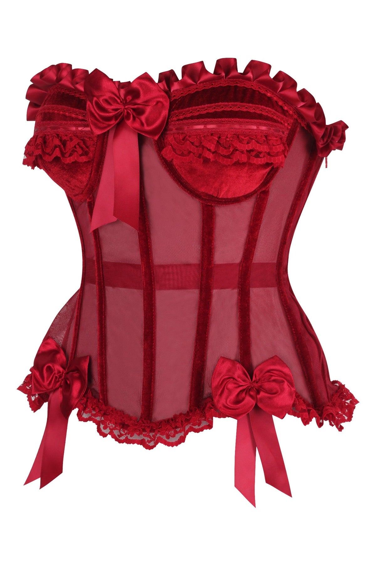 Daisy Corsets Top Drawer Steel Boned Dark Red Mesh & Velvet Underwire Bustier Corset