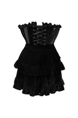 Daisy Corsets Top Drawer 2 PC Steel Boned Black Mesh & Velvet Underwire Bustier Corset & Skirt Set