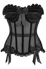 Daisy Corsets Top Drawer Steel Boned Black Mesh & Velvet Underwire Bustier Corset