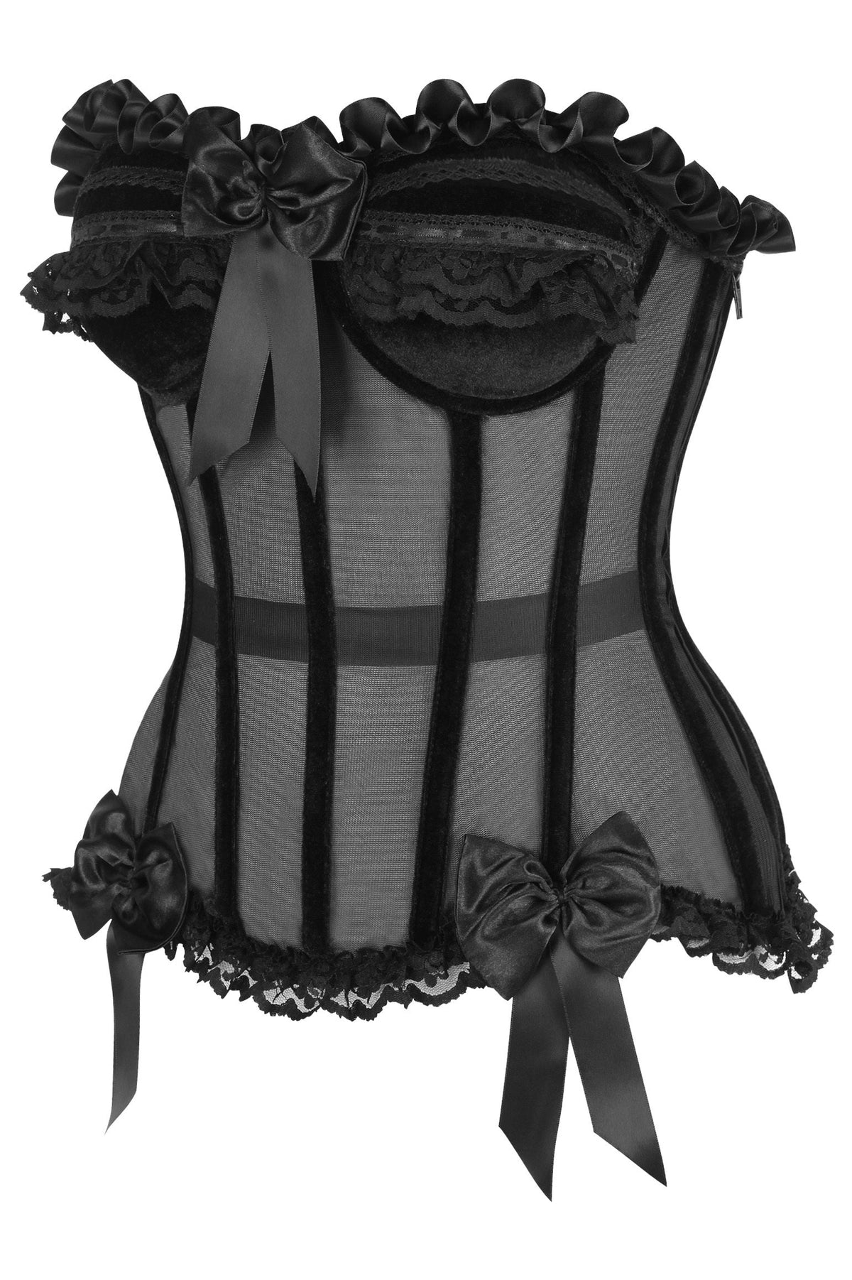 Daisy Corsets Top Drawer Steel Boned Black Mesh & Velvet Underwire Bustier Corset