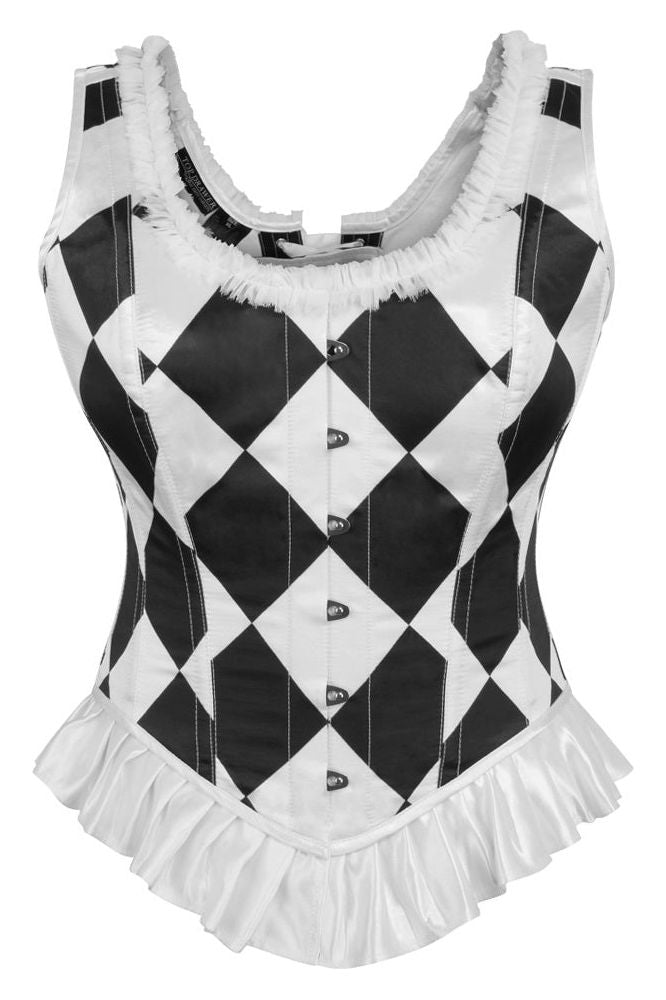 Daisy Corsets Top Drawer Black/White Diamond Steel Boned Corset w/Straps