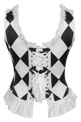 Daisy Corsets Top Drawer Black/White Diamond Steel Boned Corset w/Straps