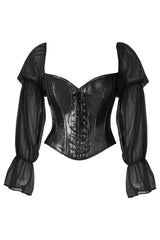 Daisy Corsets Top Drawer Black Faux Leather Steel Boned Corset w/Sleeves - Daisy Corsets