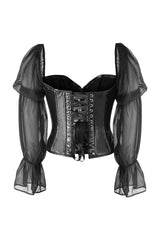 Daisy Corsets Top Drawer Black Faux Leather Steel Boned Corset w/Sleeves