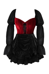 Daisy Corsets Top Drawer 2 PC Dark Red Velvet Steel Boned Corset w/Sleeves & Skirt Set