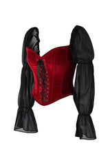 Daisy Corsets Top Drawer Dark Red Velvet Steel Boned Corset w/Sleeves