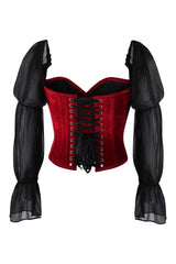 Daisy Corsets Top Drawer Dark Red Velvet Steel Boned Corset w/Sleeves