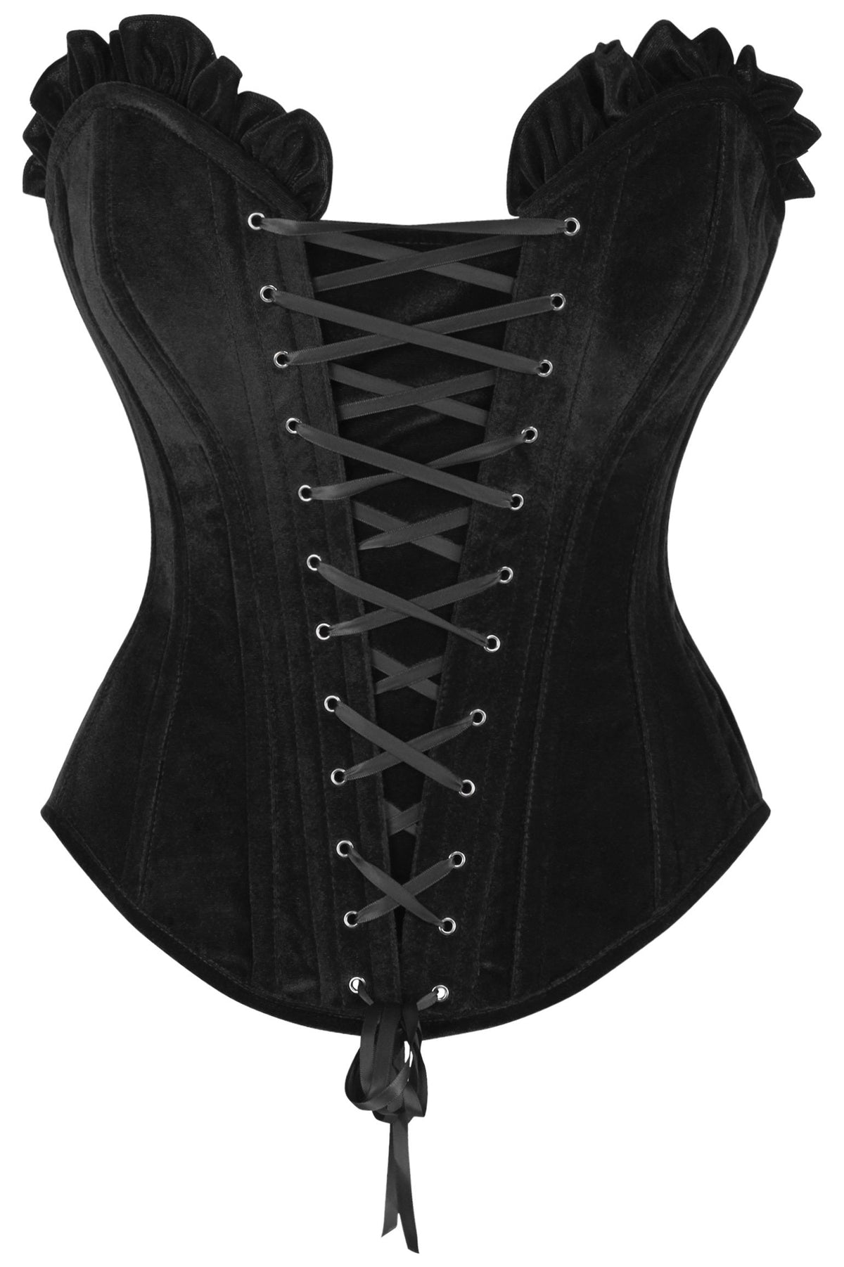 Daisy Corsets Top Drawer Black Velvet Lace-Up Steel Boned Overbust Corset