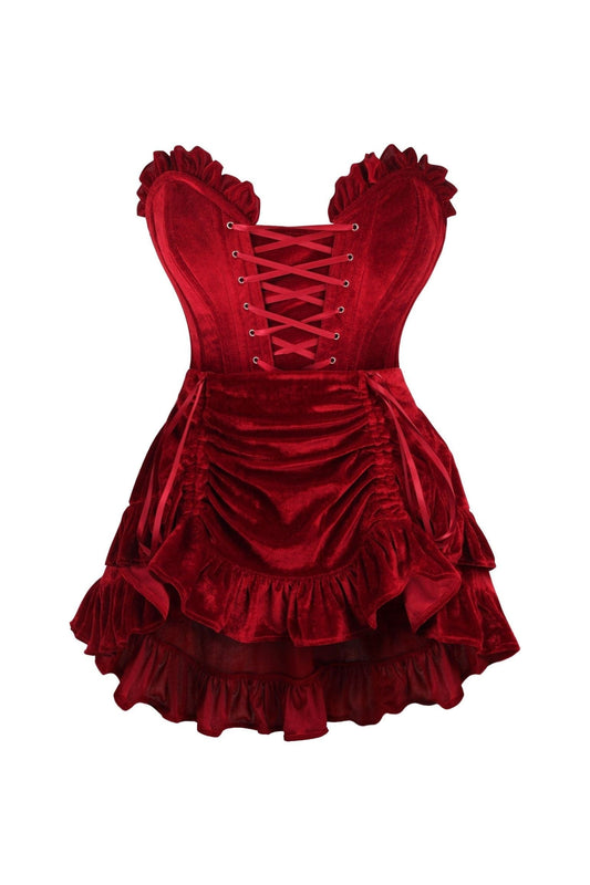 Daisy Corsets Top Drawer 2 PC Dark Red Velvet Lace-Up Corset & Skirt Set