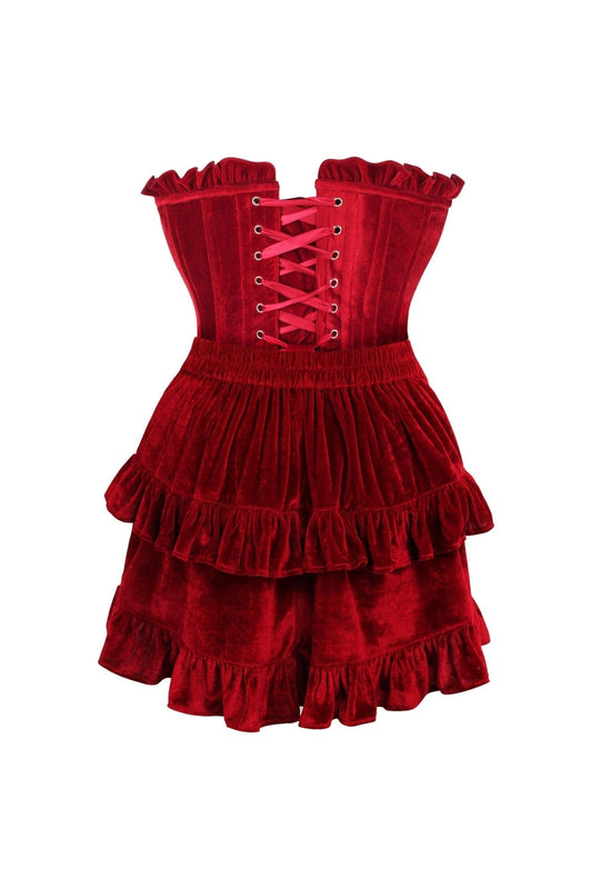 Daisy Corsets Top Drawer 2 PC Dark Red Velvet Lace-Up Corset & Skirt Set