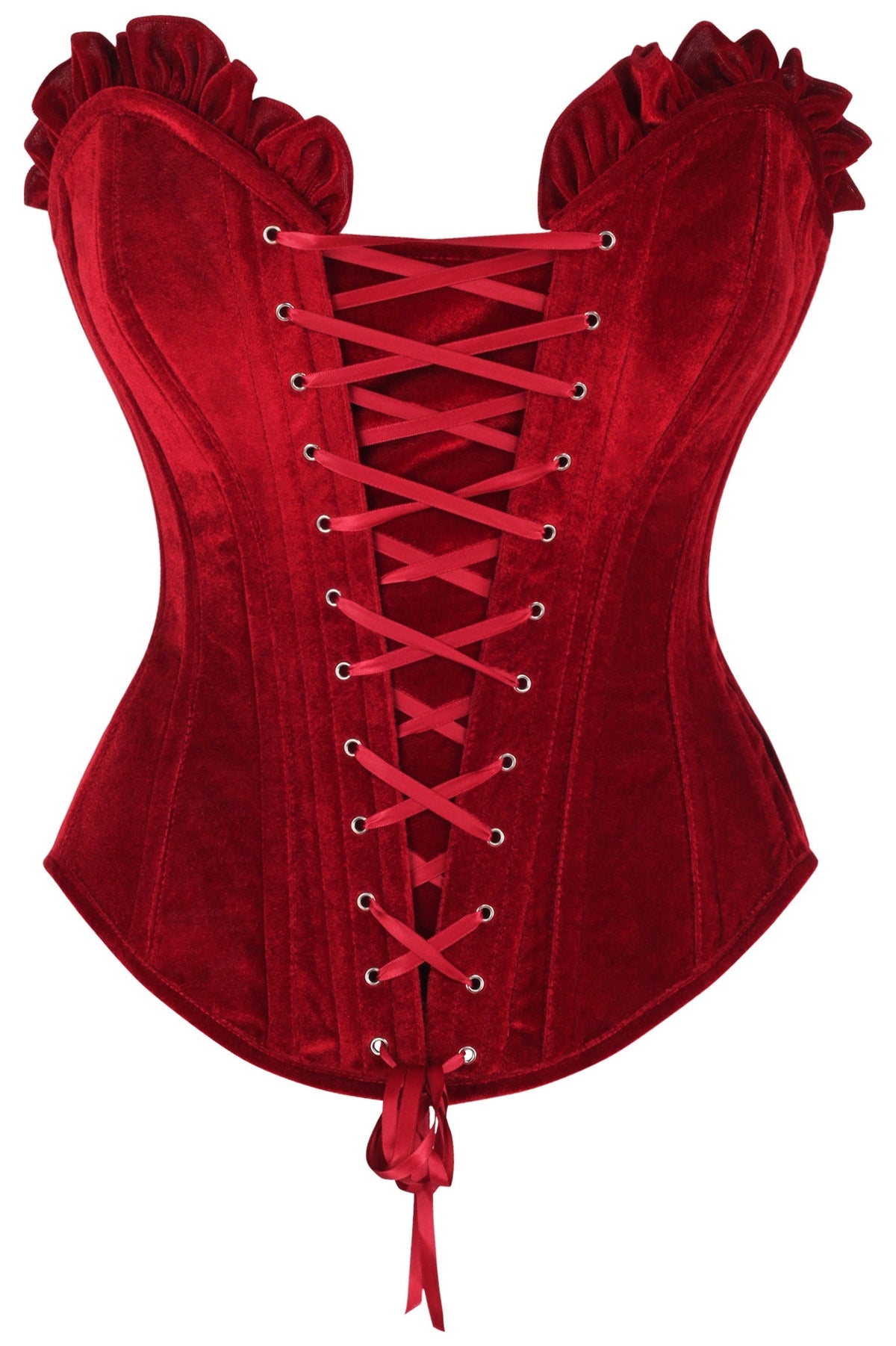 Daisy Corsets Top Drawer Dark Red Velvet Lace-Up Steel Boned Overbust Corset