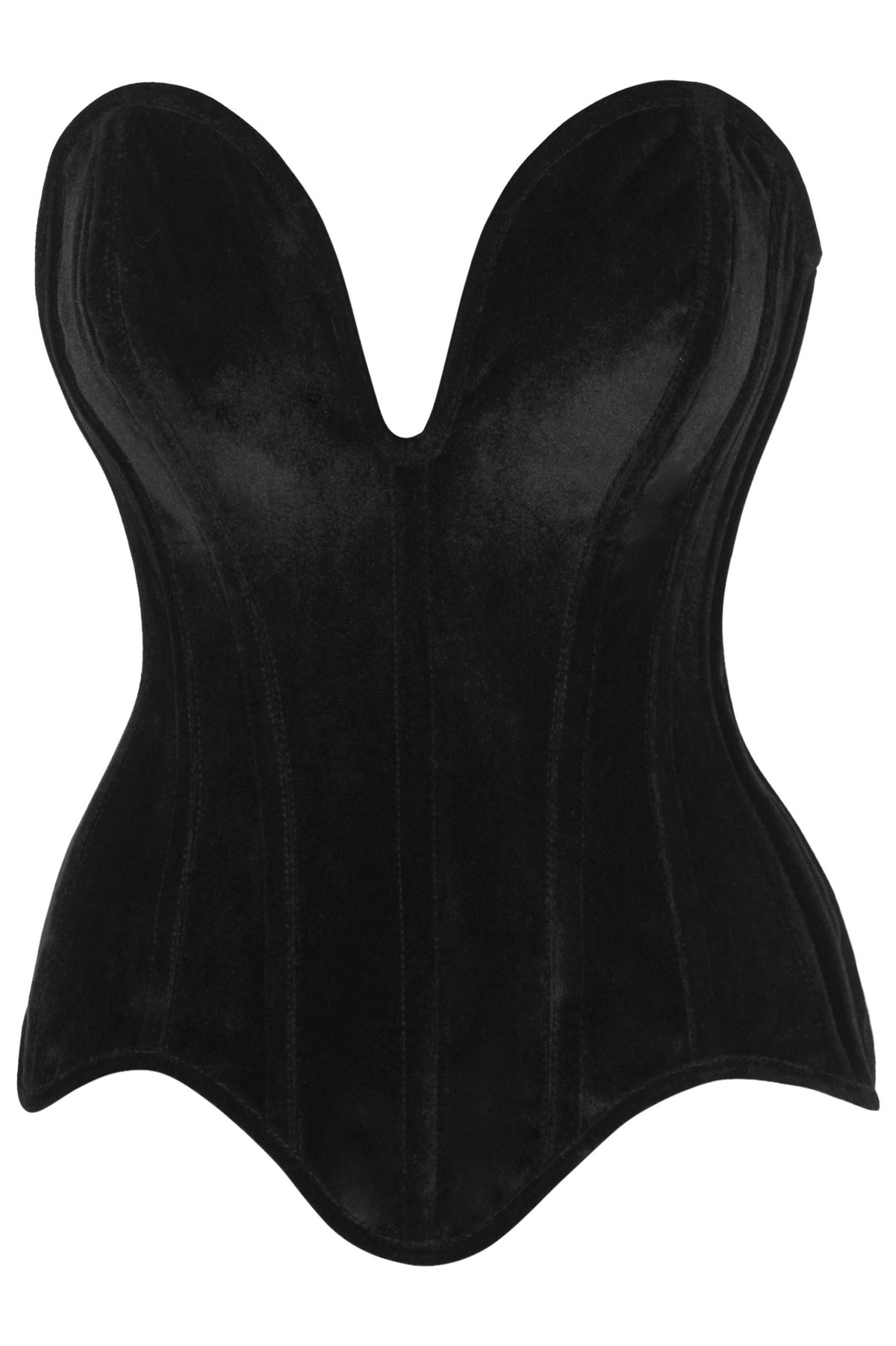 Daisy Corsets Top Drawer Steel Boned Black Velvet Plunge Neckline Overbust Corset