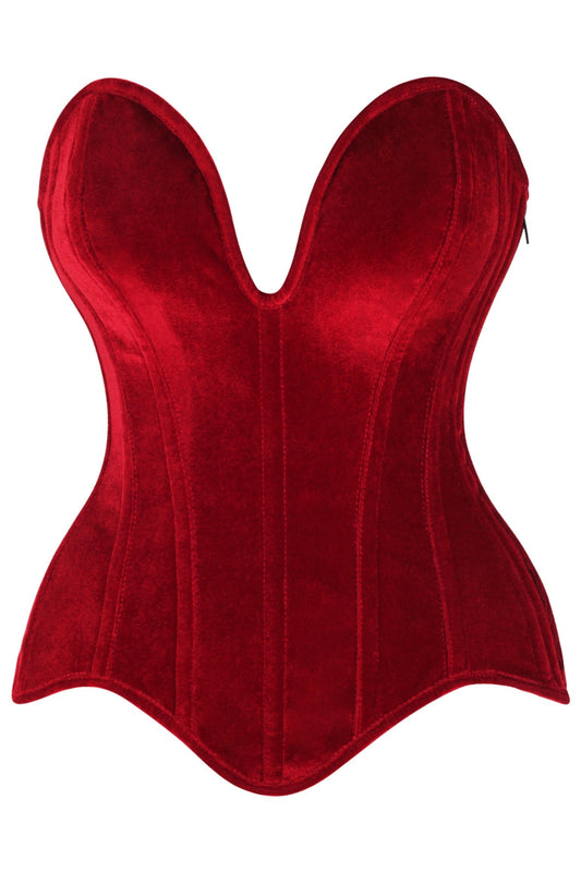 Daisy Corsets Top Drawer Steel Boned Dark Red Velvet Plunge Neckline Overbust Corset