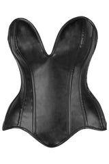 Daisy Corsets Top Drawer Steel Boned Black Faux Leather Plunge Neckline Overbust Corset