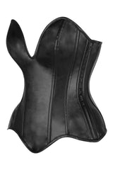 Daisy Corsets Top Drawer Steel Boned Black Faux Leather Plunge Neckline Overbust Corset - Daisy Corsets